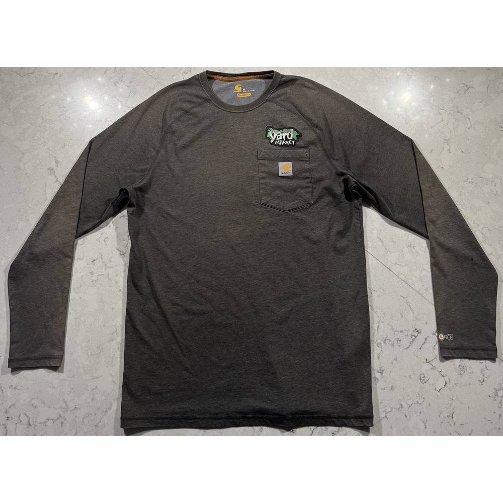 Carhartt Force Mens Medium Gray Relaxed Fit Pocket Long Sleeve T-Shirt Workwear